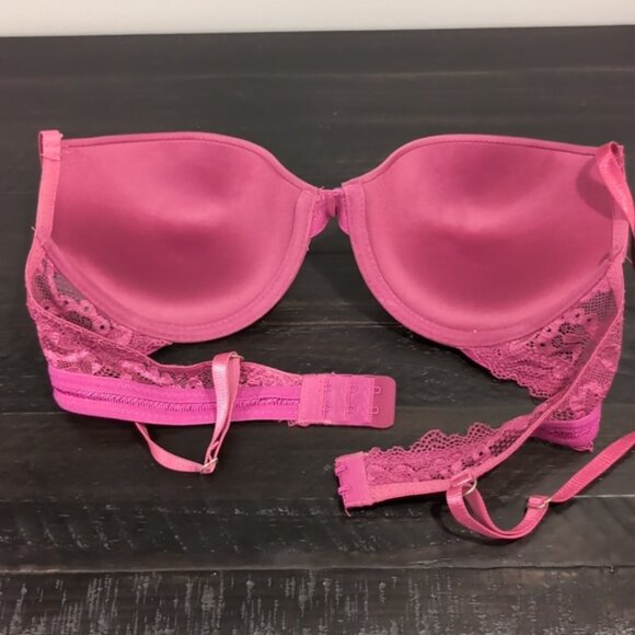 Vince Camuto Satin Lace Fuchsia Demi Bra Underwire Adjustable Padded 36C - Picture 9 of 13